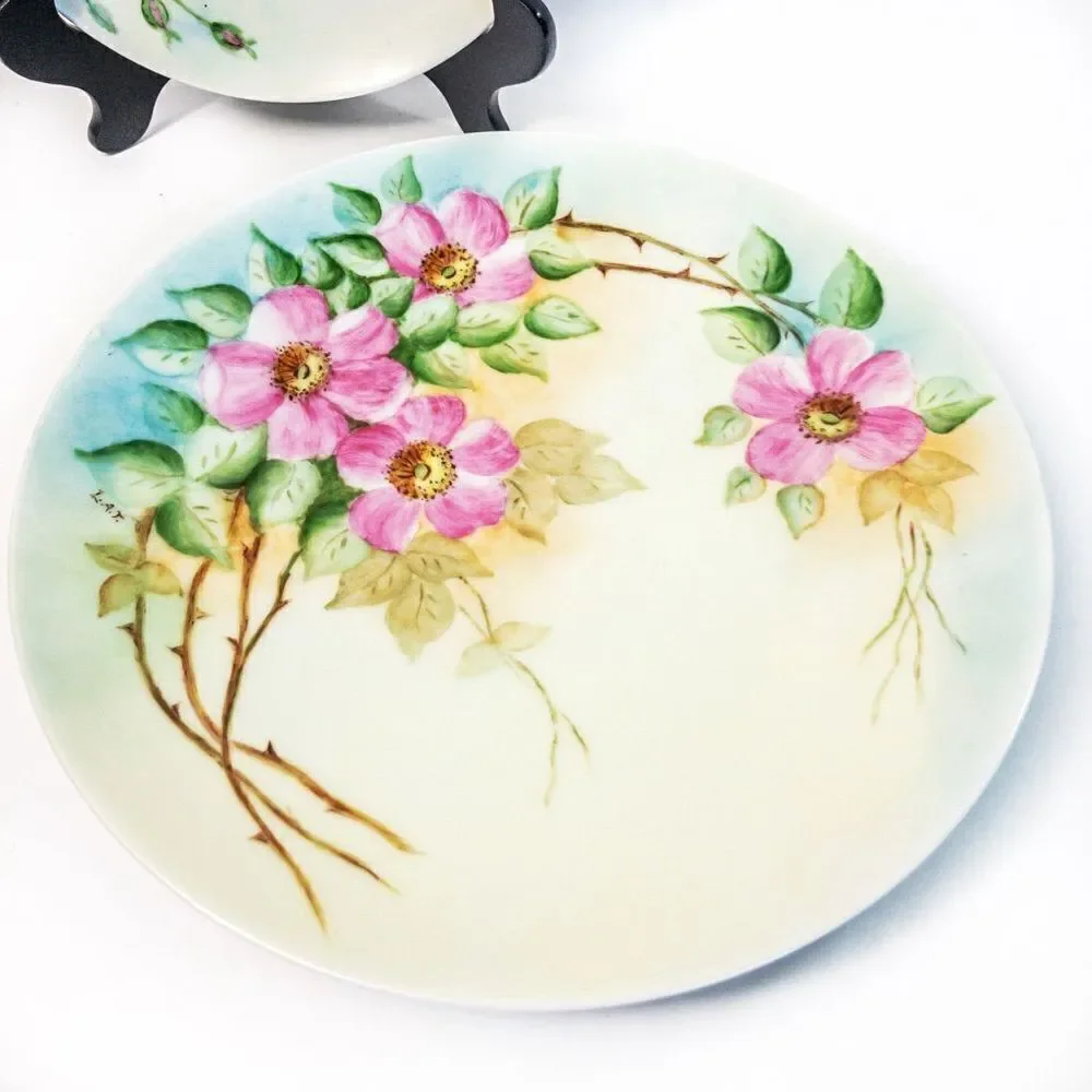 Antique Thomas Sevres Bavaria Hand Painted Signed Pink Dogwood Floral Plate